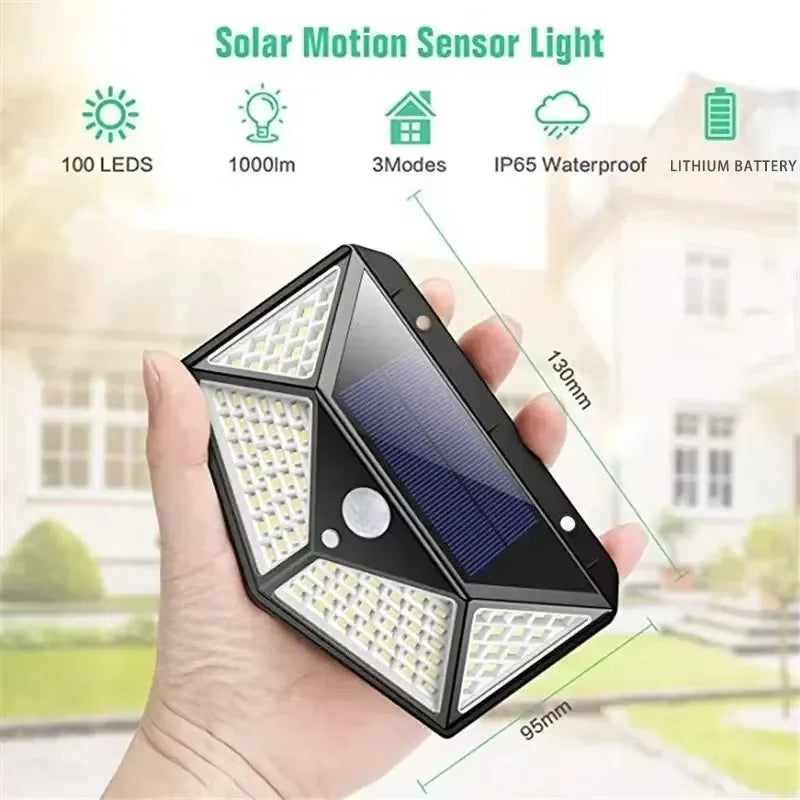 100 LED Solar Motion Sensor Outdoor Light –  Garden Wall Security Spotlight