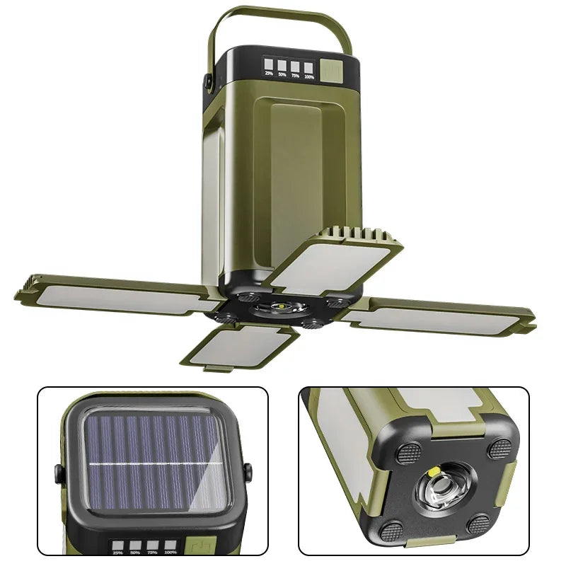 Solar Foldable Camping Lantern – 2000mAh Power Bank, 6 Modes, IPX4