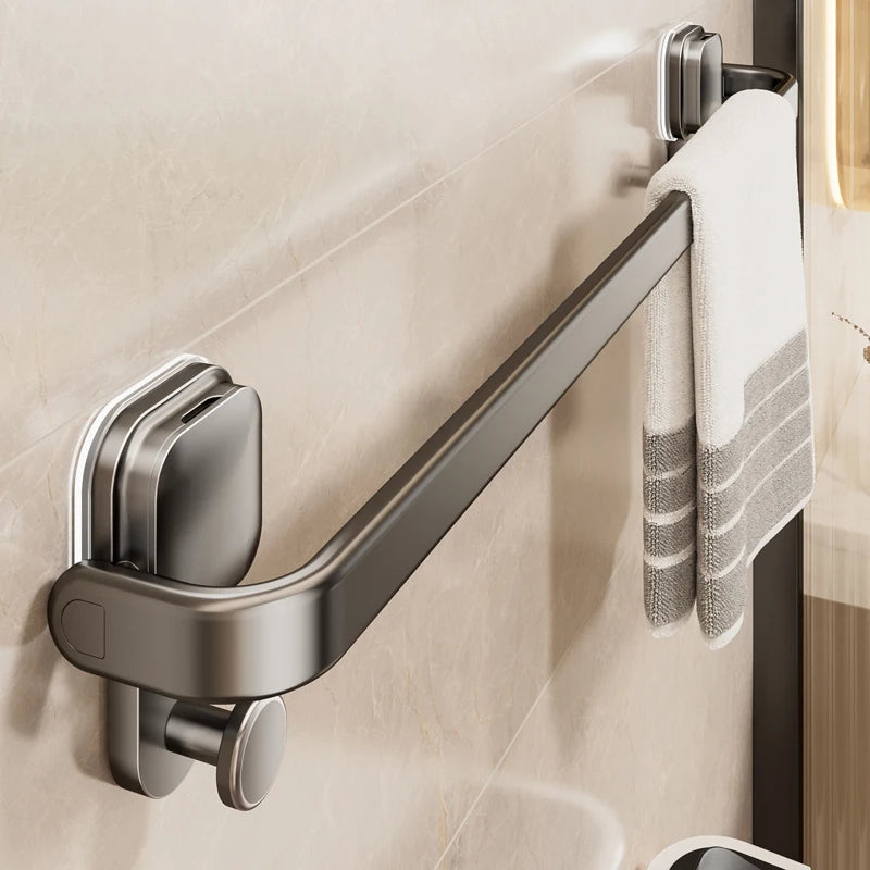 Foldable Towel Bar with Suction Cups – No Drill Wall Mount Steel Towel Rack for Bathroom, Kitchen & Balcony, Available in 30/40/50cm, Dark Gray